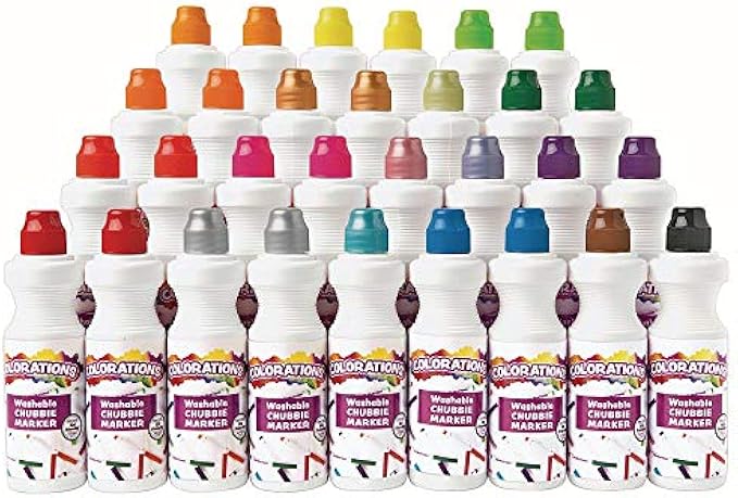 Colorations - COLORMRK Washable Chubbie Marker Classroom Pack Classroom Supplies for Arts and Crafts Multicolor Variety Pack (Pack of 30)