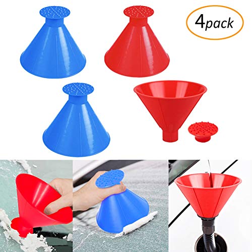 MAKHISTORY Magical Car Ice Scraper - 4Pack, Round Ice Scrapers for Car Windshield - Cone-Shaped Snow Remover Funnel with 4 Ice Breakers