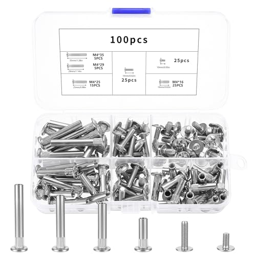 100 Piezas M4 de Conexión (50 x para Muebles, 50 x de Manguito), Fijación Conectores 17-47 mm para Muebles, Armarios, Tableros de Madera