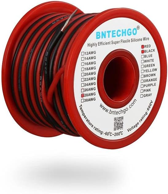 28 Gauge Silicone wire spool red and black each 25ft Flexible 28 AWG Stranded Copper Wire