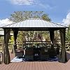Kozyard 10×12 Hardtop Gazebo Permanent Metal Pavilion with with 2 Layer Sidewalls Curtains for Patio Backyard and Deck Galvanized Steel Outdoor Aluminum Canopy Double Roof Gazebo Brown