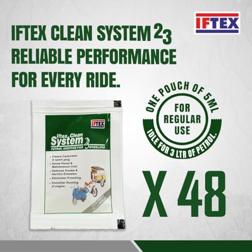 Image of IFTEX Clean System 2 /3 e20 Fuel Additive 5ml X 48 Pouches for All Petrol Bike and Scooter, Petrol Fuel System and Injector Cleaner for Cleaning deposits and Mileage Improvement
