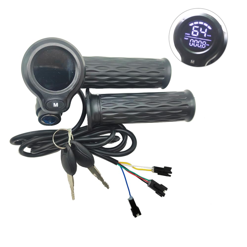ChongXiao Bike Throttle Grip, 36V 48V Electric Bicycle Scooter Twist Throttle Grips with LCD Display Screen Handle with Key Lock