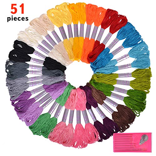 Kit Premium de Hilo de Bordado y Punto de Cruz de 51 Piezas  Kit de Fabricación de Pulseras de la Amistad que Incluye un Conjunto de agujas de Bordado y Enhebrador