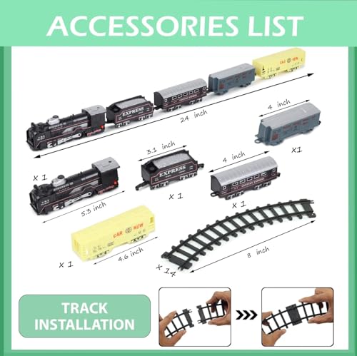 Image of VU Toys Big Black Train Set - Battery Operated Engine with Coal, Passenger Coach, Gray & Yellow Container Coaches and Round & Straight Track-Toy Train with Lights & Sound for Kids (3+ Years)
