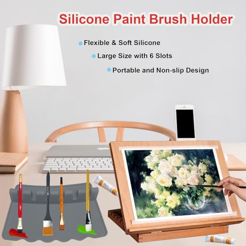 Image of 2 Packs Silicone Paint Brush Holders Paint Brush Organizer Large Paint Brush Stand Rest with 6 Slots for Watercolor Oil Acrylic Painting Brushes