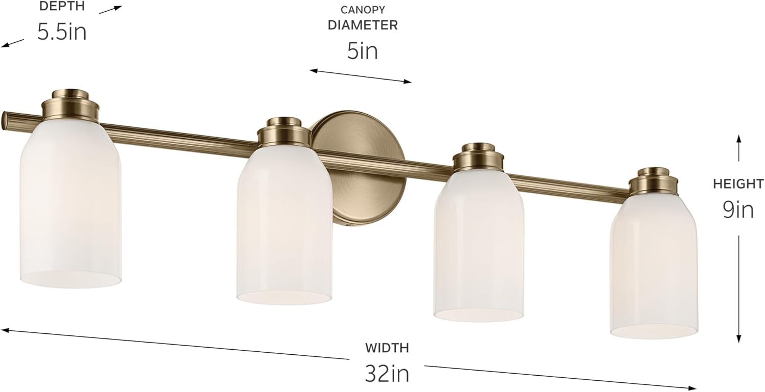 Kichler Shae 32.25" 4-Light Bathroom Vanity Light Fixture with White Opal Glass Shade in Champagne Bronze for Mirror Lighting Over Vanity and Powder Room (32.25" W x 9" H), 55203CPZ