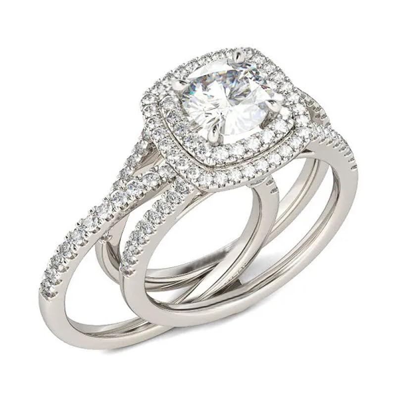 925 Sterling Silver Fashion Ring Set Engagement Anniversary Promise Ring Bridal Set Jewelry Classic Women's Ring Set Diamond Shining Halo Bridal Set Wedding Ring Size 82