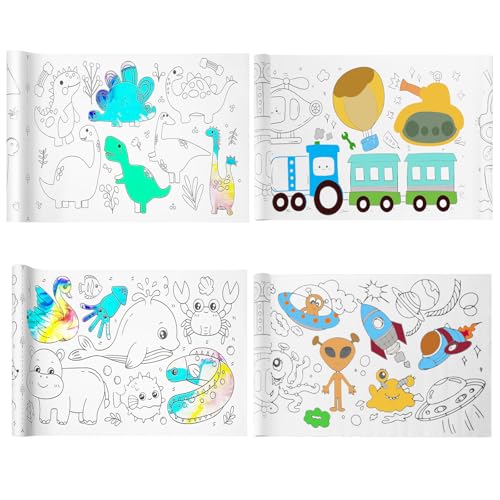 4 rouleaux de papier pour, papier à peindre pour, rouleau à dessin pour, 300 x 30 cm, papier de remplissage de couleur pour bricolage(animaux, dinosaures, circulation, espace)
