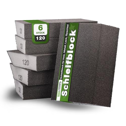 6 Stück Schleifschwämme Set 6 Verschiedene Schleifschwamm 120 Körnung Schleifpads Waschbar Wiederverwendbar Schleifklotz Schmirgelpapier Polieren von Verschiedenen Materialien Metall Stahl ToolSpace