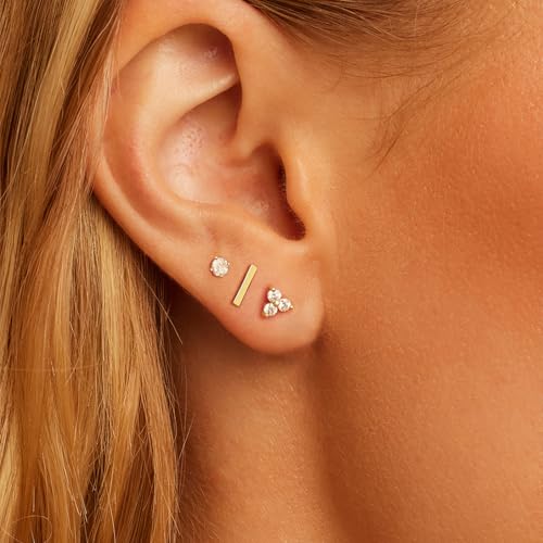 Gold Flat Back Earrings for Women, 3Pairs 14k Gold Plated Flatback Stud Earrings Set, Tiny Hypoallergenic Cartilage Helix Tragus Piercing Earring Trendy Stuff Fashion Jewelry Gifts3