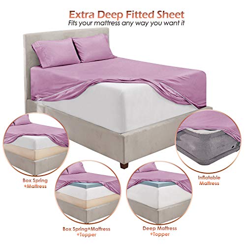 Image of Hearth & Harbor Extra Deep Pocket Bed Sheet Set - 3 Piece Hotel Luxury Sheets Fits Up to 24 inch Thick Mattress - Twin XL - Lavender Dream