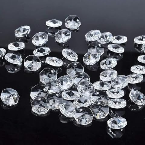 100Pcs 14mm Multi Colors Crystal Glass Beads Clear Octagonal Drops Chandelier Hanging Pendants Decoration for DIY Light Accessories (Clear, 14mm/0.55in) Cover