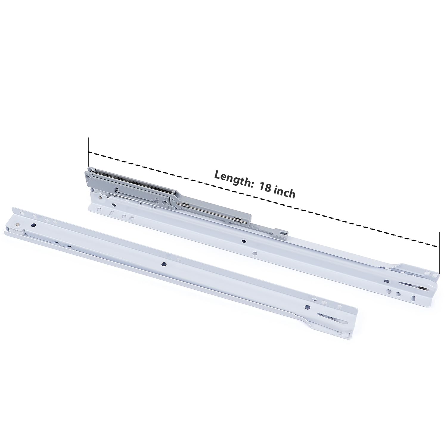 2 Pair Soft Close Drawer Slides Bottom Mount 18 inch Cabinet Drawer Slides Undermount Self Slow Close Drawer Tracks and Rails Replacement Kit, with Silent Nylon Wheels 50LB Capacity