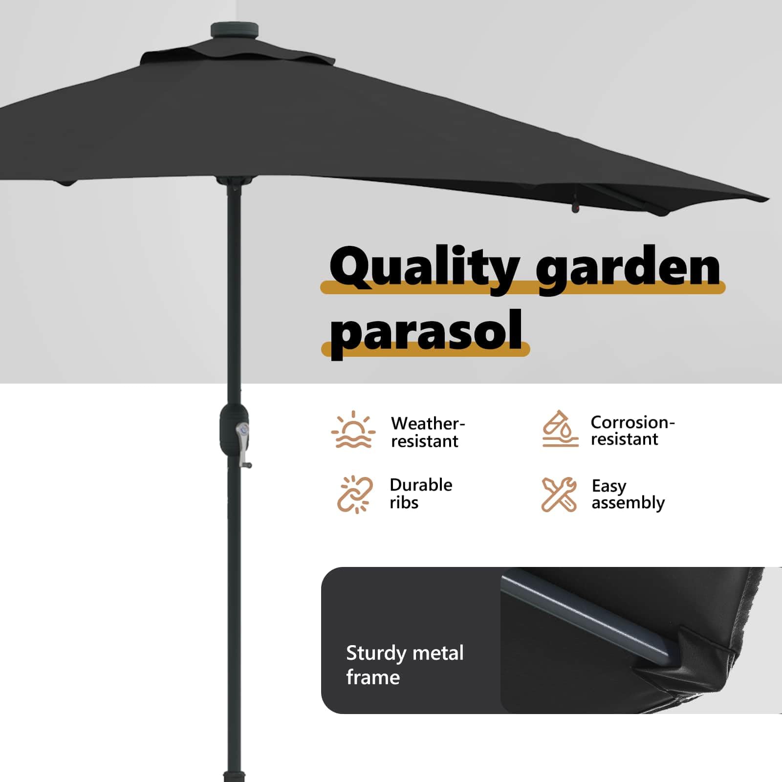vidaXL Parasolka ogrodowa 294 x 150 x 224 cm Poliester i Stal Czarny