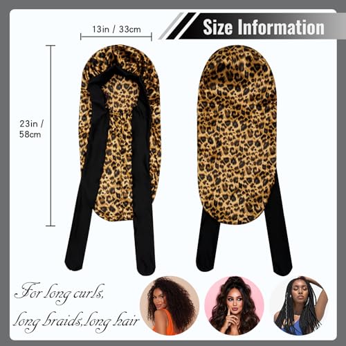 Bonnet satin de nuit cheveux longs et bouclés anti-frisottis léopard - 2