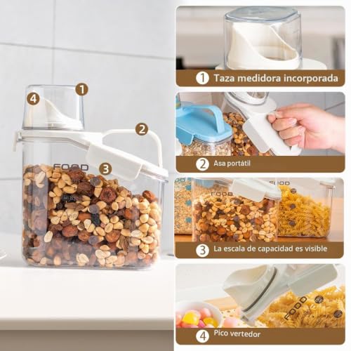 Miniatura 2 de Botes Cocina Almacenaje Recipientes Herméticos Para Alimentos, Reutilizables Sellados Con Tapa De Plástico Organizadores Conservar Contenedores Para Cereales 2 Piezas X 1.5l - Blanco Azul