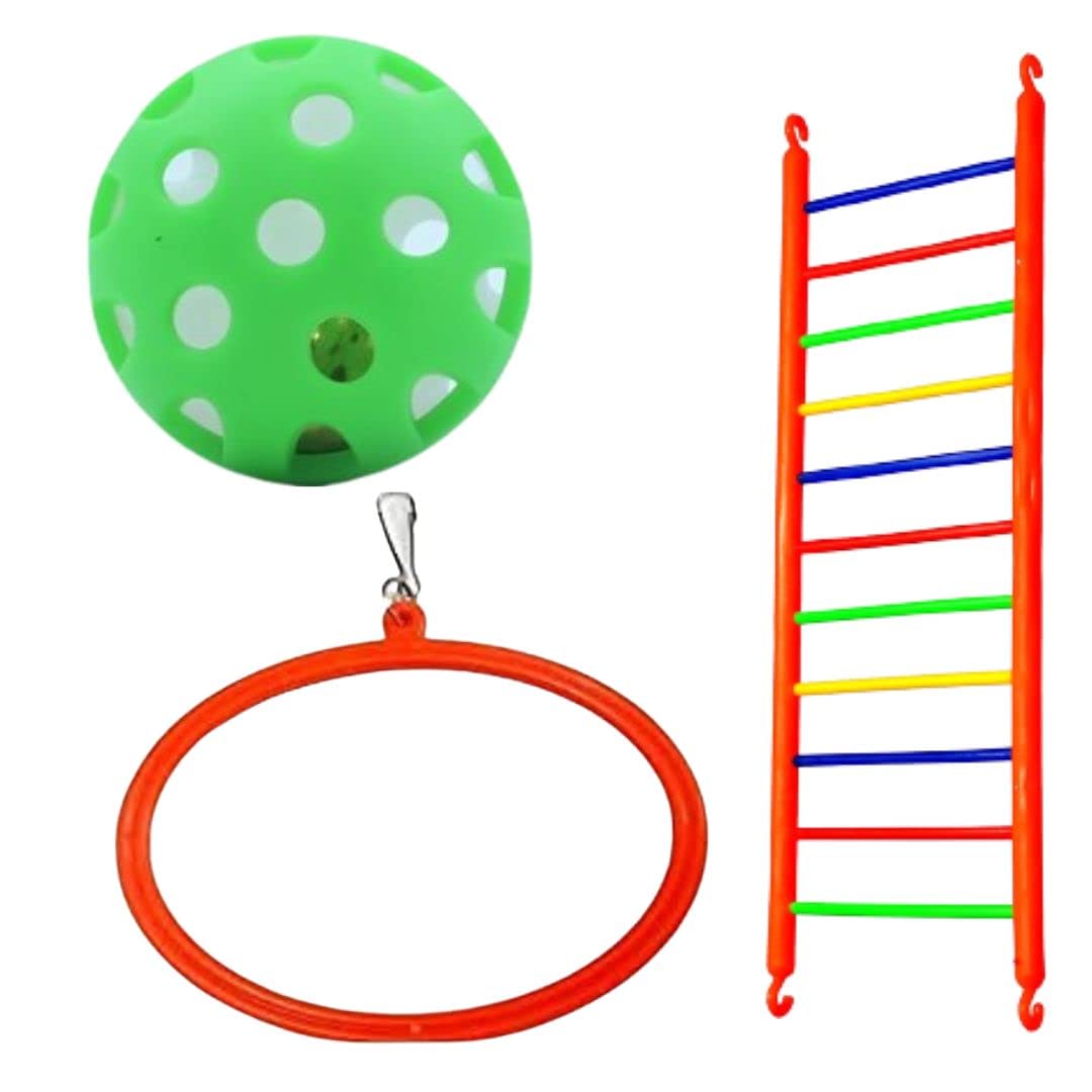 Bird Toy Set Ladders, Bell Ball with Rattler, Hanging Swings Toys Cage Accessories for Love Birds, Budgies, Finches. (Ladder 1 Piece Twelve Step, Ball 1piece, Oval Swing 1 Piece Multi Color) (B0BGPT6R8W) Amazon Price History, Amazon Price Tracker