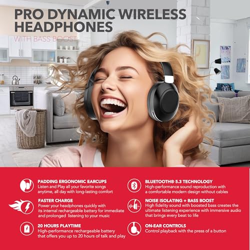 RCA Wave-54 Wireless Over-Ear Bluetooth Headphones, Hi-Res Audio, Deep Bass, Noise Cancelling, Bluetooth 5.3, Foldable Headset with Mic, 12H Playtime, Comfortable for Travel, Work & Gaming - image 4