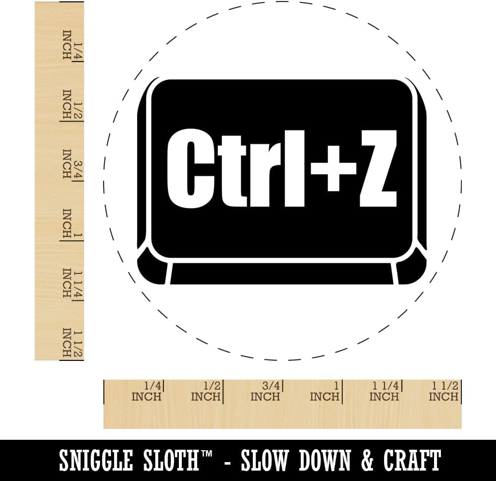 Close-up of the Ctrl Z stamp design with a ruler indicating its 1-1/2 inch size.