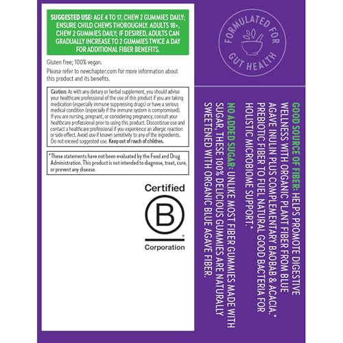 New Chapter Organic Fiber Gummies for Adults & Kids (Age 4+), Plant-Based Prebiotic Fiber for Digestive Health, Vegan, Non-GMO, USDA Organic, Gluten Free, Citrus-Berry Flavored, 60 ct, (Pack of 2) - image 8