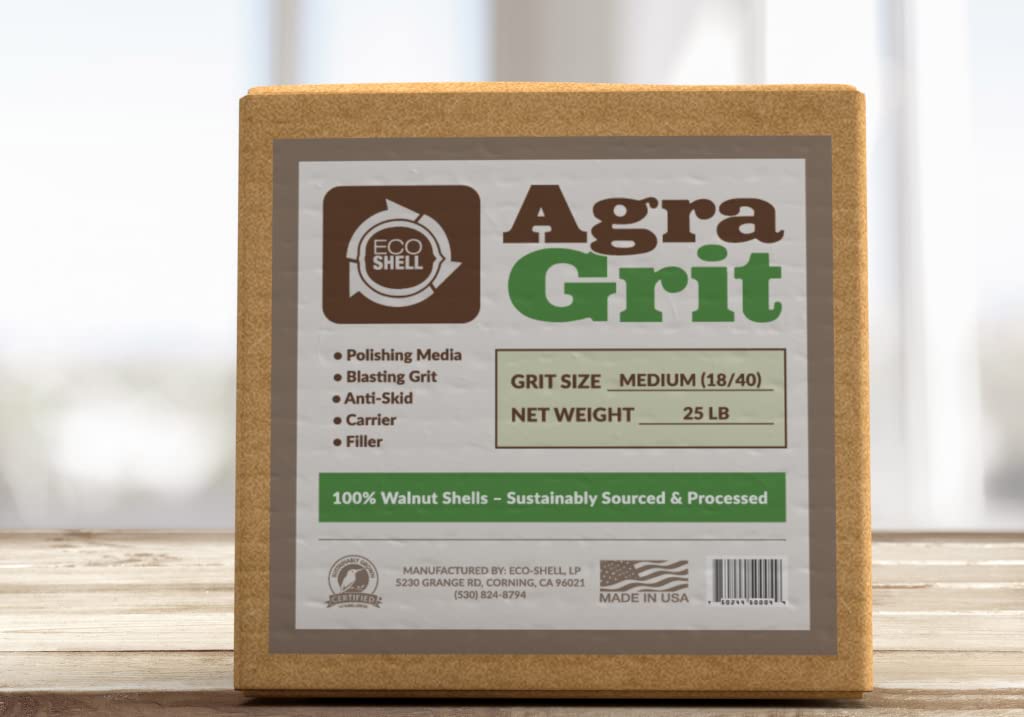 Agra Grit Walnut Shell Media 18-40 Grit - Medium, Crushed Walnut Shells for Blasting, Polishing, Deburring, Anti-Skid and Fillers, 25 lbs
