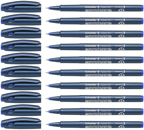 Schneider Topball 857 - Bolígrafo de punta redonda (punta de metal de 0,6 mm, 10 unidades, tinta azul)