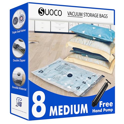 Suoco Vakuum-Aufbewahrungsbeutel, platzsparend, mit Reise-Handpumpe, 8 Stück