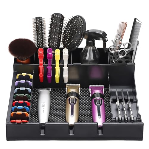 Large Barber Station Organizer for Corded Clippers & Guards Barber Clipper Tray Anti-slip Hair Trimmer Holder Multifunctional Detachable Hairdressing Tool Holder Salon Haircut Supplies Storage Case