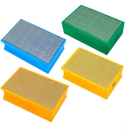 Yhenlovtt Bloque de lijado de galvanoplastia para vidrio, madera, mármol y 4 almohadillas de pulido de esponja de esmeril con granos 60/100/200/400 - Herramienta de molienda y recorte de mano (4
