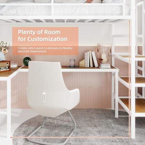 Image of Bellemave Twin Size loft Bed with L Desk, Storage Stairs, Metal Twin Loft Bed Frame for Adults, Kids, Teens, White