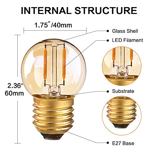 Century Light G40 LED filament Mini Globe gloeilamp 1 W laagspanning AC/DC 12-24 V ultra warm wit 2200 K Amber Glow 10 W… - Afbeelding 5