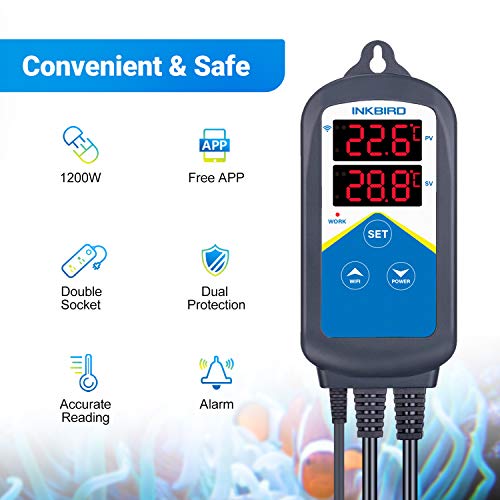 Inkbird ITC-306A Thermostat Chauffage WiFi,Regulateur de Temperature Prise Thermostat Aquarium Thermostat avec Double Sonde TPE,2 Relais 220V pour Pompe Aquarium,Poissons,Chauffe Piscine Intérieur - Image 4