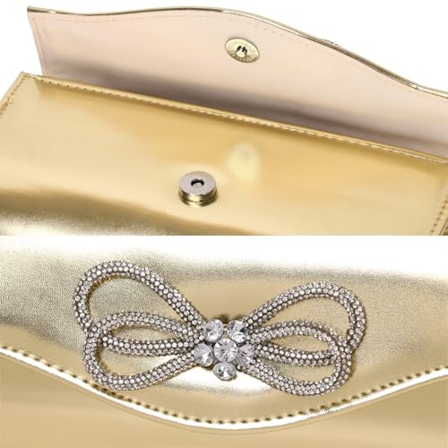 Image of Gurina Evening Clutch Purses for Women Formal Party Clutch Bags Cocktail Prom Shoulder Handbags Shiny Crystal Bow Flap Purses