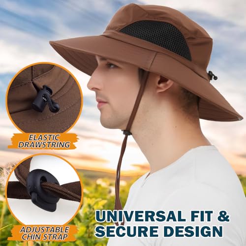 Image of Wide Brim Sun Bucket Hat, Waterproof Boonie Hat for Men & Women | UPF 50+ UV Protection, Adjustable Fit, Chin Strap & Sweatband, Foldable Durable for Fishing Hiking Garden Beach