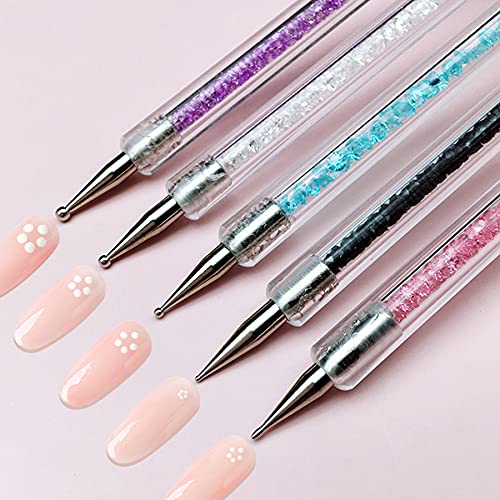 LYYDAN Gel Pinsel Für Nägel, 5 Stück Doppelkopf Acryl Pinsel Für Nägel & Nail Art Dotting Tool, Nagel Kunst Punktierung… – Bild 3