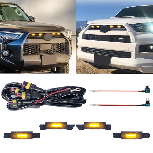 4Runner LED Grill Lights, Front Grill Light for 4Runner 2020 2021 2022 2023 Off Road Sport Limited Grille Lights for 4Runner Accessories Amber Light Black Lens