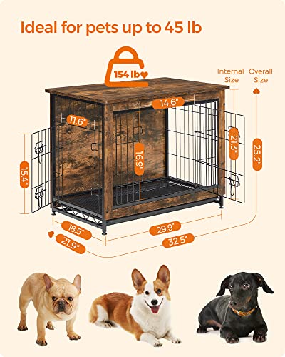 Feandrea Dog Crate Furniture, Side End Table, Modern Kennel For Dogs Indoor Up To 45 Lb, Heavy-Duty Dog Cage With Multi-Purpose Removable Tray, Double-Door Dog House, Rustic Brown Upfc002X01 #TOP6