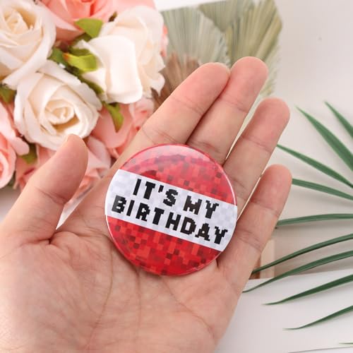 It’s My Birthday Badge Pin, 2.3in Round Happy Birthday Button in Red White Design for Boys Girls Men & Women Party Badge for Celebrations & Decorations3