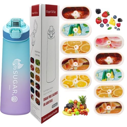 Botella de agua deportiva de 700 ml con cápsulas en 10 sabores, el material tritán no teme a las altas temperaturas, y el sabor natural a fruta extraído hace que beber agua sea seguro y sabroso. Sin