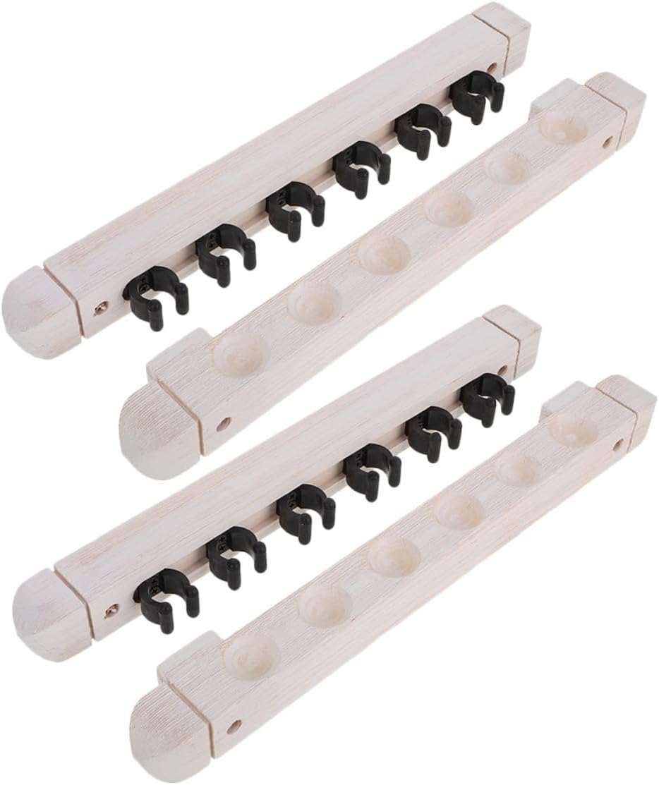 Wall Mounted 6-hole Solid Wood Billiard Cue Rack 2 Pairs White Pool Stick Holder Billiards Cue Storage Organizer for Game Room Accessories
