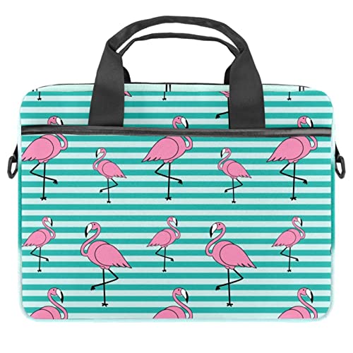 Housse ordinateur 14.5 pouces à motif flamant rose et rayures bleues