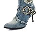 Lorie & Knight Women's Blue Denim Knee High Boots Rivet Punk Stiletto Heel Pointed Toe Boots