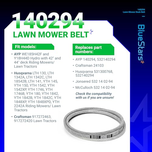 Image of BlueStars 140294 Mower Ground Drive Belt | Aramid Cord | 1 /2 inch x 82 inch | Drive Belt - Fits 42 inch 44 inch Deck AYP Husqvarna Craftsman Ride Mower - Replaces 531300768 532140294 24103 140067 161597