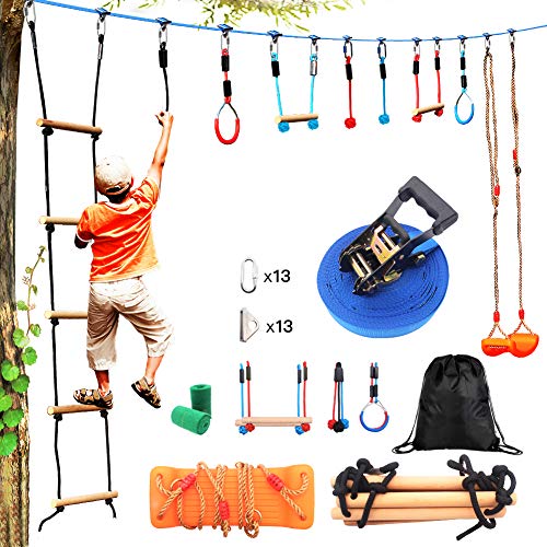 Ninja Slackline 44' for Kids with Monkey Bar & Ladder Kit | 9