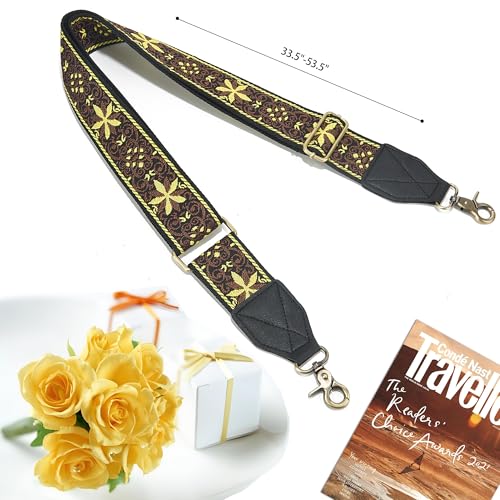 Image of LEMEDE Purse Strap,2 inch Leather End Shoulder Strap Adjustable Replacement,Retro Jacquard Multi-pattern Crossbody Bag Straps
