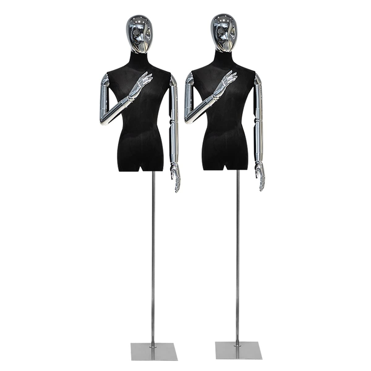 2pcs Maniqui Costura Mujer Modista Torso maniquí Brazo enchufable galvanizado Forma Vestido Novia de Prendas Femeninas Ajustable altur con Bases Plateadas (Color : Black)
