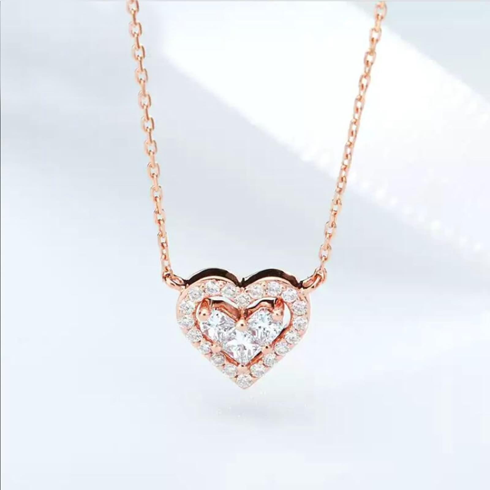 Łańcuszki damskie, długie, naszyjniki dla kobiet, różowe złoto, serce z 0,24 ct diamentem 45 cm, obniżone