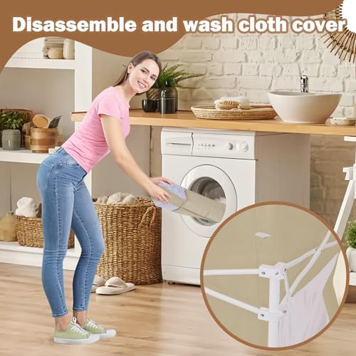 Image of Foldable Large Baby Playpen 50 inchx71 inch, Portable Playard for Babies & Toddlers, No Assembly, Safe Zipper Gate, Soft Mesh Sides, Ideal for Indoor & Outdoor Use, Includes 100 Ocean Balls, Beige