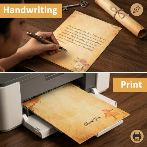 Image of HASTHIP 40 Pcs Letter Writing Paper - A4size 8 Designs Vintage Floral Decorative Handmade Paper Retro Stationery Antique Yellowish Craft Papers for Invitations, Scrapbooking, Journaling, 11.2x8.26in
